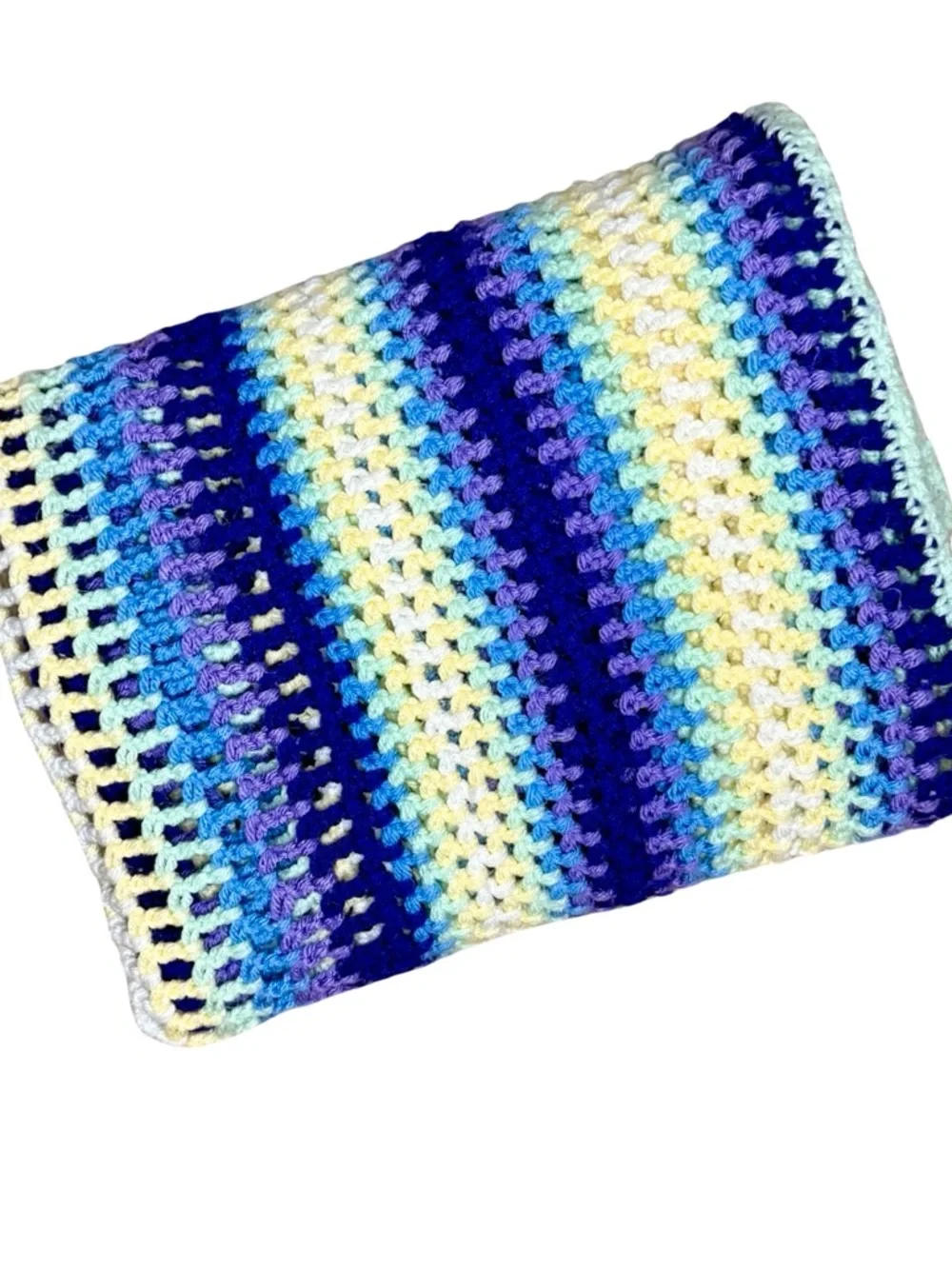 Handmade Pastel and Purple Stripe Pattern Crochet Baby Blanket Afghan Throw